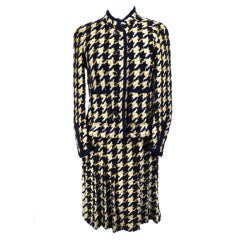 Chanel 70's Navy and Beige Wool Houndstooth Three Piece Suit