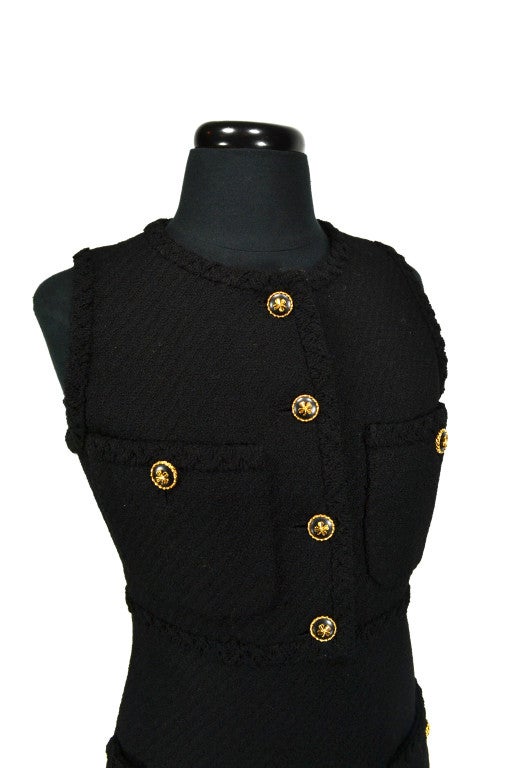 Chanel 60's Black Wool Tweed Sleeveless Dress 2