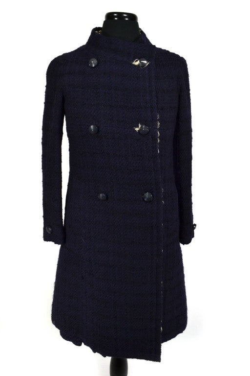 Chanel Navy wool three piece skirt suit with shearling lined jacket 

Measurements:  Shirt bust: 16.5