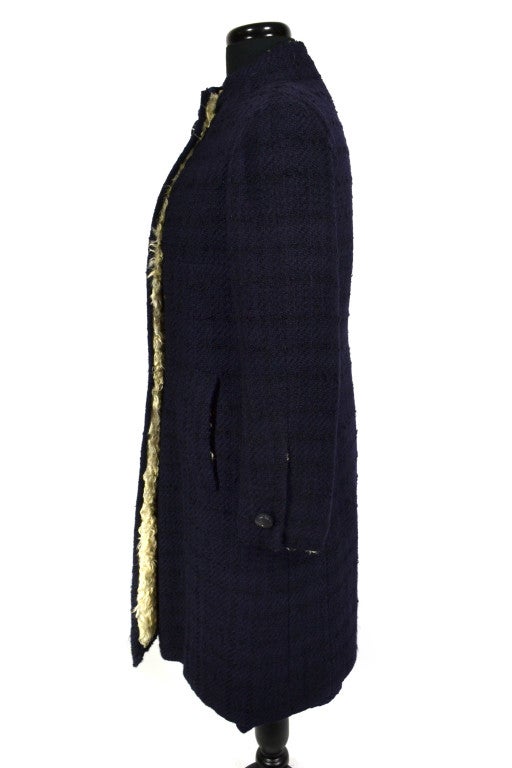 Women's Chanel 70's Haute Couture Navy Shearling Skirt Suit