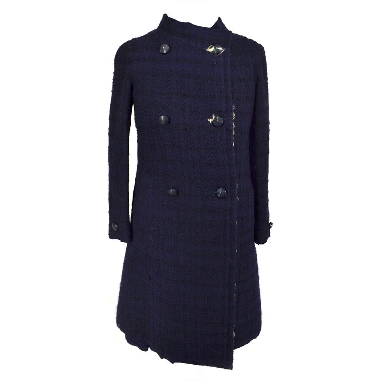 Chanel 70's Haute Couture Navy Shearling Skirt Suit