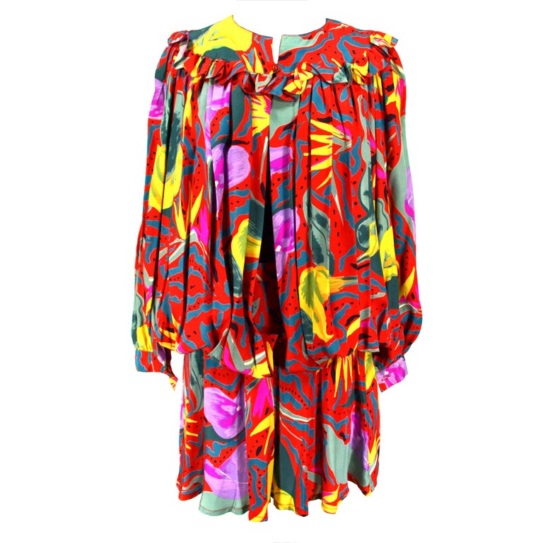 Ungaro Vintage Multi-Color Silk Skirt Suit