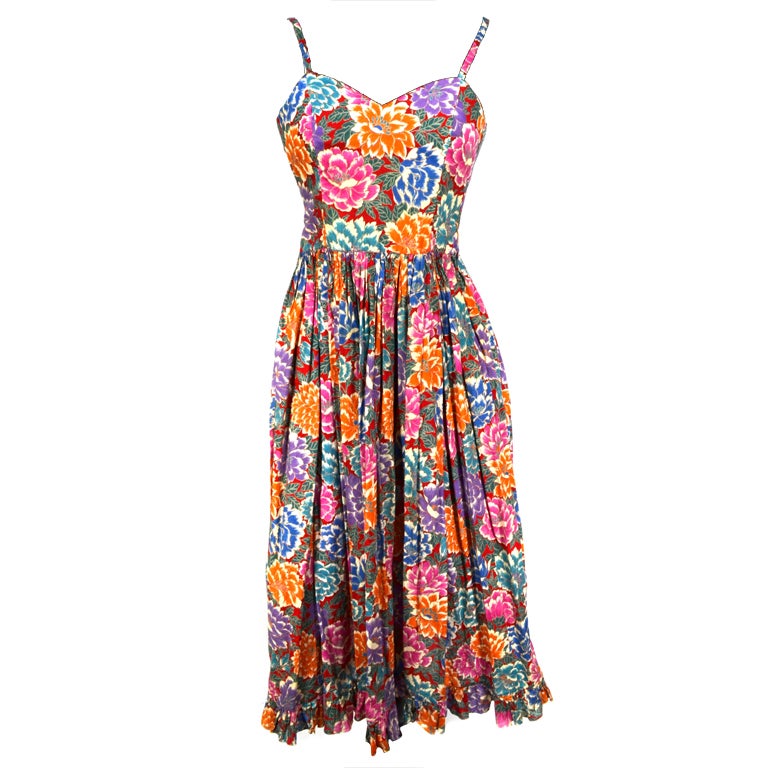 Ungaro vintage multi-color floral print cotton dress at 1stDibs