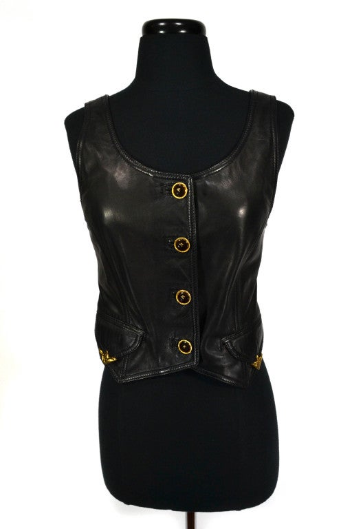 Versace vintage black leather vest