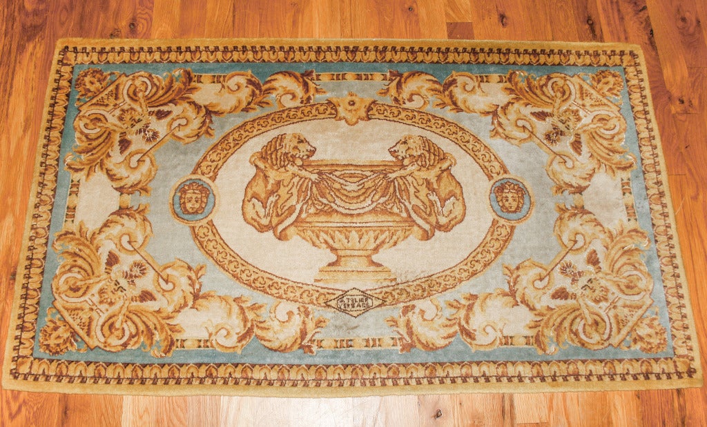 Versace Vintage Multi Color Hand Knotted Small Rug