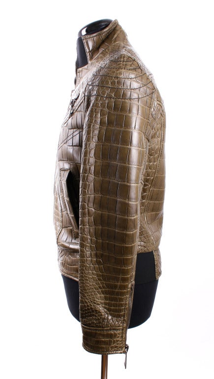 DOLCE and GABBANA Olive Green Crocodile Leather Jacket, 1 of 4 Made For  Sale at 1stDibs