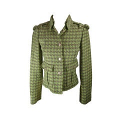 Chanel Green Wool Houndstooth Jacket
