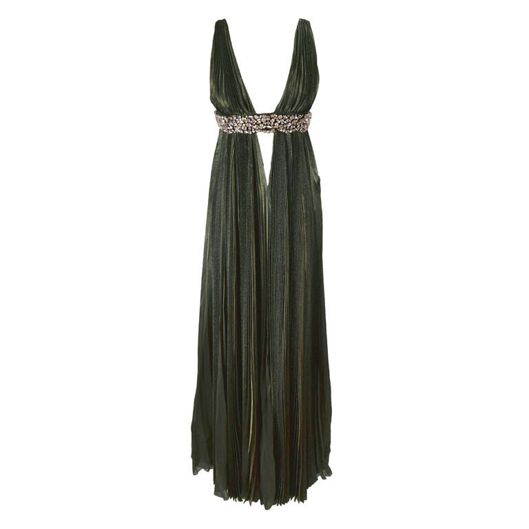 Gucci Pleated Olive Grecian Dress