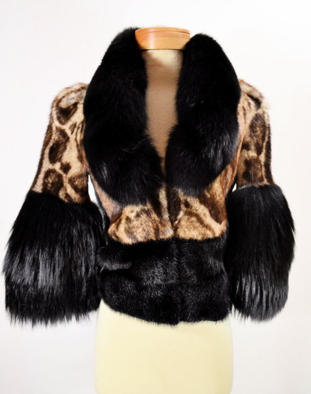Beautiful Mink and fox fur cropped jacket. Black brown and beige coloring.
