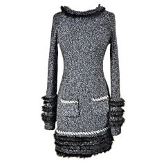Chanel Gray and White Tweed Dress