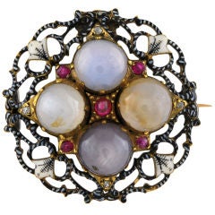 GIULIANO Enamel Sapphire and Ruby Brooch