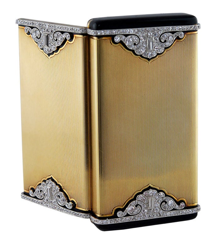 Women's CARTIER Rare Art Deco Diamond Enamel Gold Compact