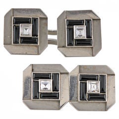 Art Deco Diamond Onyx and Platinum Cufflinks