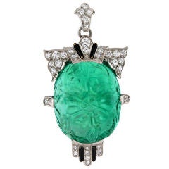 TIFFANY & CO. Art Deco  Carved Emerald Pendant