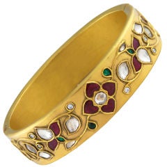Indian Diamond, Ruby and Emerald Bangle Bracelet