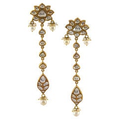 Indian Diamond, Pearl and White Enamel Earrings