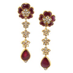 Indian Diamond and Ruby Chandelier Earrings