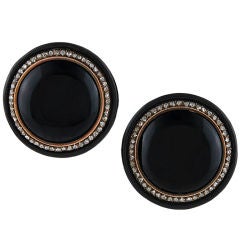 Pair of Onyx Diamond and Enamel Ear Clips