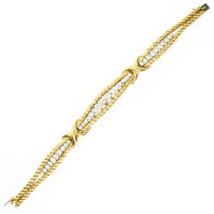 French 1950's Diamond  Yellow Gold Bracelet