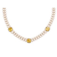 Carnival Citrine Diamond and Pearl Necklace