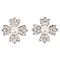 TIFFANY Diamond and Pearl Earrings