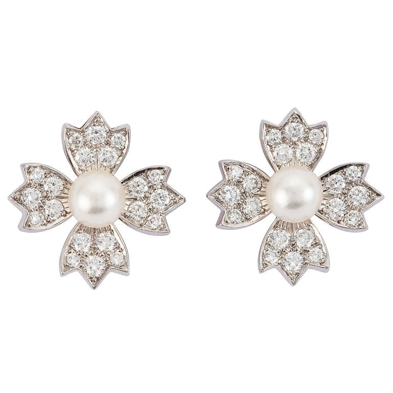 TIFFANY Diamond and Pearl Earrings For Sale