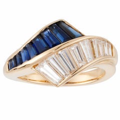OSCAR HEYMAN Diamond  and Sapphire Crossover Ring