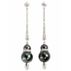 Tahitian Pearl and Diamond Drop Earrings Tahitian Pearl and Diamond Drop Earrings