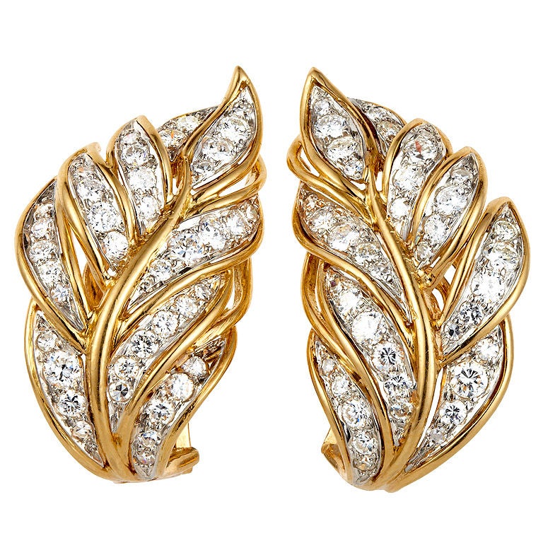 ANDRE VASSORT Diamond And Gold Earclips For Sale