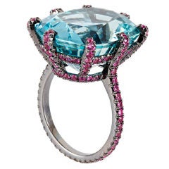 Aquamarine Pink Sapphire Microset Ring