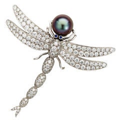 Vintage TIFFANY Pearl and Diamond Dragonfly Brooch