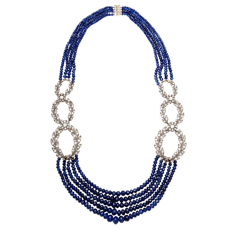 Exceptional Sapphire & Diamond Necklace For Sale