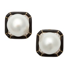 DAVID WEBB South Sea Cultured Pearl & Diamond Earrings