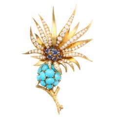 STERLE Gold, Turquoise, Sapphire & Diamond Brooch