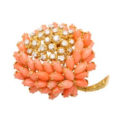 Van Cleef & Arpels Coral & Diamond Brooch