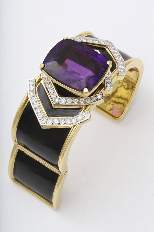 Women's DAVID WEBB  Enamel Amethyst & Diamond Cuff Bracelet
