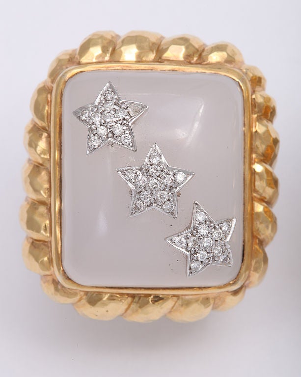 DAVID WEBB  Chalcedony Gold And Diamond Earclips.