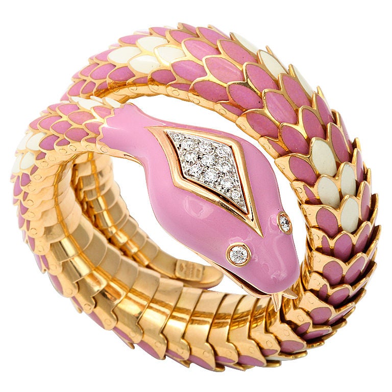 SABBADINI Gold Enamel Snake Bracelet