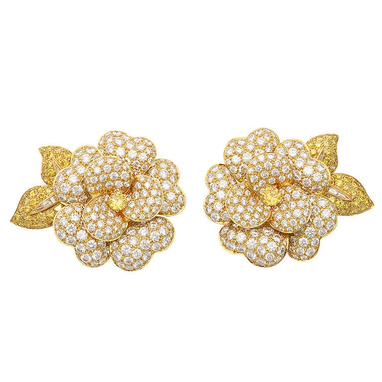 VAN CLEEF & ARPELS  Flower Diamond Earrings.