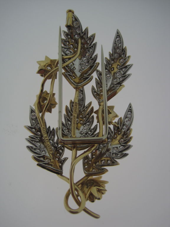 TIFFANY- SCHLUMBERGER Gold and Diamond Leaf Brooch For Sale 1