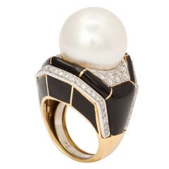 Vintage DAVID WEBB Pearl Diamond & Enamel Ring
