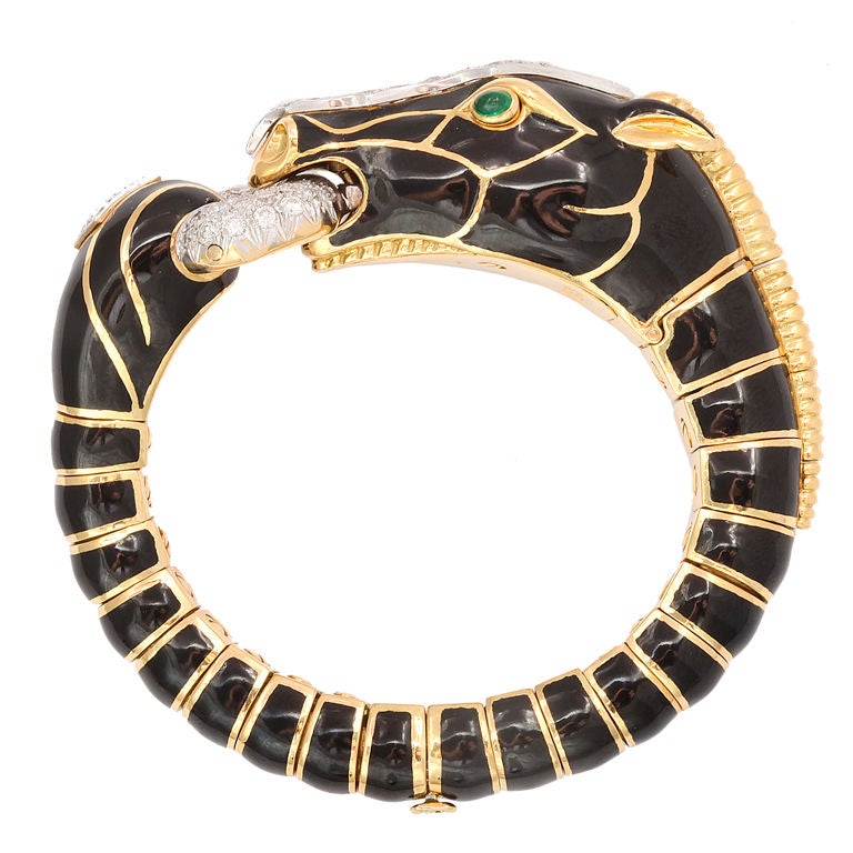 DAVID WEBB Diamond 
Enamel Horse Bracelet For Sale