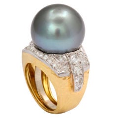 Retro DAVID WEBB South Sea Cultured Pearl & Diamond Ring.