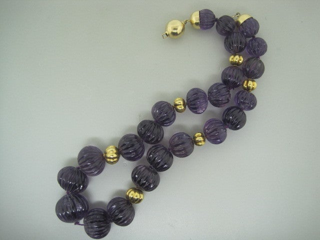 Large Carved Amethyst Gold Necklace