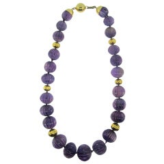 Large Carved Amethyst Gold Necklace