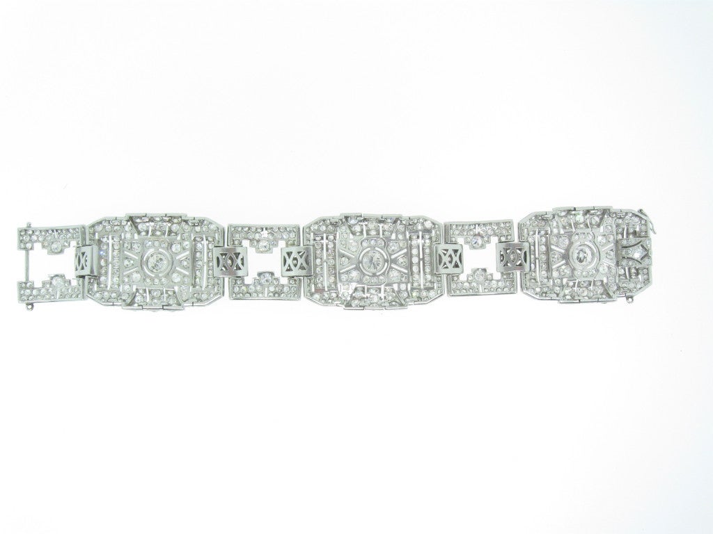 Art-Deco Wide Diamond Platinum Panel Bracelet