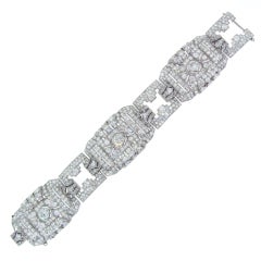Art-Deco Wide Diamond Platinum Panel Bracelet