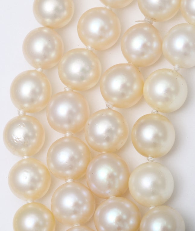 Four Strand Pearl  & Diamond Necklace For Sale 1