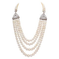 Four Strand Pearl  & Diamond Necklace
