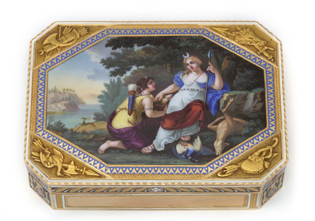 19Th Century Gold & Enamel Swiss Snuff Box